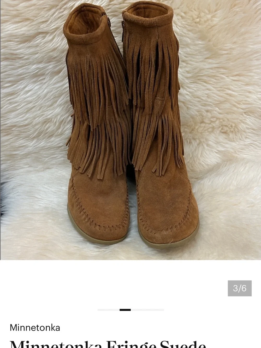Minnetonka Fringe Suede Wedge Booties - Brown